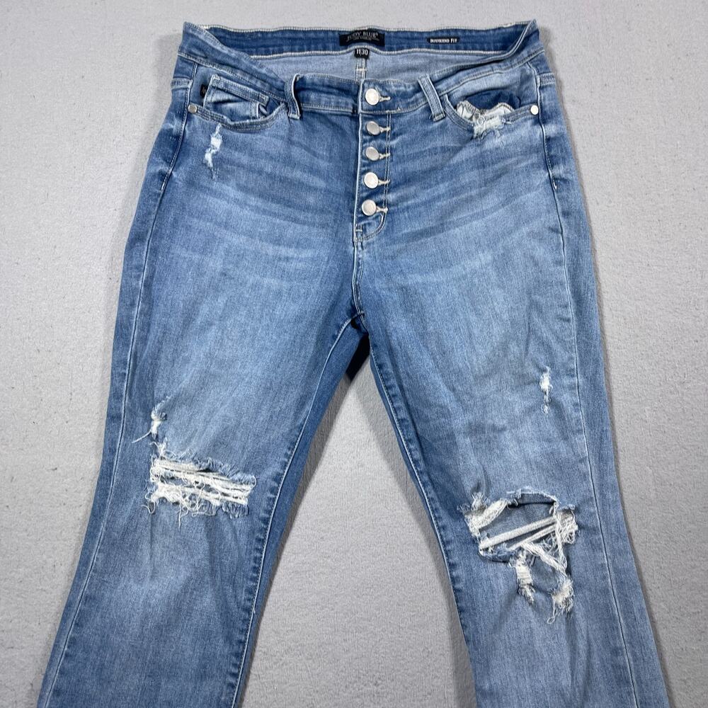 Judy Blue Jeans Women 11/30 Boyfriend High Rise Distressed Exposed‎ Button Fly - Picture 2 of 11